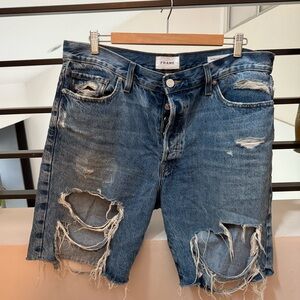 Frame Le Slouch Bermuda Distressed Jean Shorts